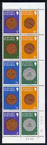 Guernsey 1982 Coins in 50p booklet format (2 x 1/2p, 1 x 1p, 2 x 2p, 2 x 7p, 3 x 10p) unmounted mint, SG 177b, stamps on coins, stamps on birds