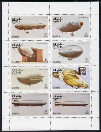 Oman 1977 Airships perf set of 8 values (1b to 1R) unmounted mint, stamps on aviation, stamps on airships, stamps on zeppelins