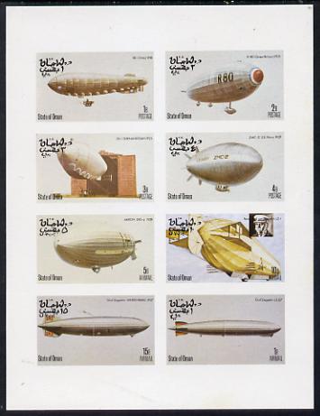 Oman 1977 Airships imperf set of 8 values (1b to 1R) unmounted mint, stamps on , stamps on  stamps on aviation, stamps on  stamps on airships, stamps on  stamps on zeppelins