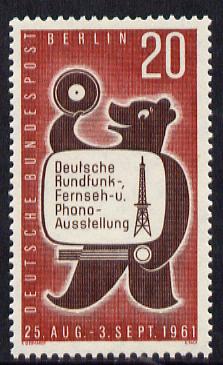Germany - West Berlin 1961 Broadcasting Exhibition unmounted mint, SG B212*, stamps on communications, stamps on  tv , stamps on radio, stamps on bears, stamps on animals