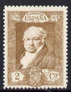Spain 1930 Francisco Goya 2c bistre-brown unmounted mint SG 554, stamps on , stamps on  stamps on personalities, stamps on  stamps on arts, stamps on  stamps on goya, stamps on  stamps on 