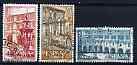 Spain 1960 Samos Monastery setof 3 fine used, SG 1383-85, stamps on religion, stamps on monasteries, stamps on fountains