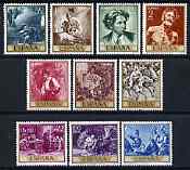 Spain 1968 Stamp Day & Fortuny Commemoration set of 10 unmounted mint, SG 1912-21, stamps on , stamps on  stamps on arts, stamps on  stamps on fortuny, stamps on  stamps on music, stamps on  stamps on animals, stamps on  stamps on goats, stamps on  stamps on horses, stamps on  stamps on fans