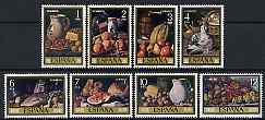 Spain 1976 Stamp Day and Luis Menendez commem set of 8 unmounted mint, SG 2420-27, stamps on , stamps on  stamps on arts, stamps on  stamps on fruit, stamps on  stamps on food, stamps on  stamps on fish, stamps on  stamps on birds, stamps on  stamps on pigeons