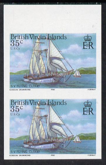 British Virgin Islands 1986 Visiting Cruise Ships 35c (SV Flying Cloud) imperf pair unmounted mint (SG 592var), stamps on , stamps on  stamps on ships