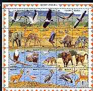 Uganda 1989 Wildlife at Waterhole composite perf sheet containing set of 20 values unmounted mint, SG 715a, stamps on , stamps on  stamps on animals, stamps on  stamps on birds, stamps on  stamps on storks, stamps on  stamps on pelicans, stamps on  stamps on vultures, stamps on  stamps on birds of prey, stamps on  stamps on elephants, stamps on  stamps on giraffes, stamps on  stamps on herons, stamps on  stamps on rhino, stamps on  stamps on sebra, stamps on  stamps on eagle, stamps on  stamps on hippos, stamps on  stamps on buffalo, stamps on  stamps on baboon, stamps on  stamps on apes, stamps on  stamps on flamingoes, stamps on  stamps on cranes
