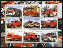 Congo 2004 Fire Engines #1 perf sheetlet containing 9 x 120CF values, unmounted mint, stamps on , stamps on  stamps on fire