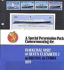 Tristan da Cunha 1979 Visit of QE2 set of 4 vals plus m/sheet in special presentation folder signed by members of the seven Island Families, stamps on ships, stamps on  qe2 , stamps on , stamps on scots, stamps on scotland