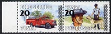 Tonga 1997 surcharged 20s on 2p se-tenant pair showing Fire Engine & Policeman with Dog unmounted mint, SG 1375a, stamps on , stamps on  stamps on fire, stamps on  stamps on police, stamps on  stamps on dogs