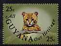 Guyana 1985 Ocelot 25c value (from Wildlife set) with imprint date at foot, unmounted mint SG 1442B*, stamps on cats