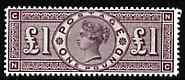 Great Britain 1884 £1 brown-lilac, a  'Maryland' perf 'unused' forgery, as SG 185/6 - the word Forgery is either handstamped or printed on the back and comes on a presentation card with descriptive notes, stamps on , stamps on  stamps on maryland, stamps on  stamps on forgery, stamps on  stamps on forgeries, stamps on  stamps on qv, stamps on  stamps on  qv , stamps on  stamps on 