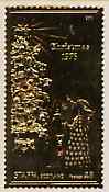 Staffa 1976 Christmas \A38 perf label (showing Children & Christmas Tree) embossed in 23 carat gold foil (Rosen #399) unmounted mint, stamps on christmas, stamps on trees