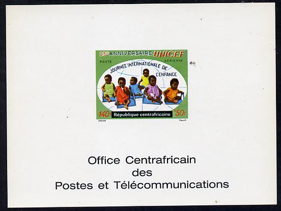 Central African Republic 1971 UNICEF 140f+50f deluxe proof card in full issued colours (as SG 268), stamps on children     unicef    united-nations