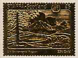 Staffa 1976 United Nations - UN Environmental Programme  value (showing Mountain) perf label embossed in 23 carat gold foil (Rosen #389) unmounted mint, stamps on united nations, stamps on environment, stamps on mountains