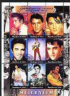 Chad 2000 Millennium - Elvis Presley perf sheetlet containing 9 values, cto used, stamps on , stamps on  stamps on films, stamps on  stamps on cinema, stamps on  stamps on entertainments, stamps on  stamps on personalities, stamps on  stamps on eivis, stamps on  stamps on music, stamps on  stamps on millennium