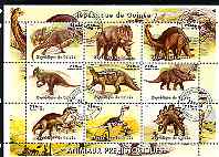 Guinea - Conakry 1998 Dinosaurs #2 perf sheetlet containing 9 values cto used, stamps on dinosaurs