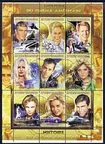 Madagascar 1999 History of American Cinema perf sheetlet #1 containing complete set of 9 values cto used, stamps on , stamps on  stamps on films, stamps on  stamps on cinema, stamps on  stamps on entertainments, stamps on  stamps on railways, stamps on  stamps on ships, stamps on  stamps on dalmatians, stamps on  stamps on dolphins, stamps on  stamps on titanic, stamps on  stamps on helicopters, stamps on  stamps on fencing