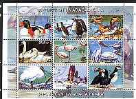 Madagascar 1999 Birds perf sheetlet containing complete set of 9 values cto used, stamps on , stamps on  stamps on birds, stamps on  stamps on ducks, stamps on  stamps on penguins, stamps on  stamps on swans, stamps on  stamps on flamingoes, stamps on  stamps on puffins