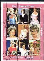 Burkina Faso 1997 Princess Diana #1 perf sheetlet containing 9 values (various portraits) cto used, stamps on , stamps on  stamps on royalty, stamps on  stamps on diana