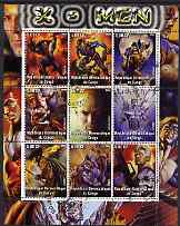 Congo 2002 X-Men perf sheetlet containing 9 values cto used, stamps on , stamps on  stamps on films, stamps on  stamps on cinema, stamps on  stamps on sci-fi