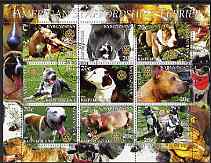 Kyrgyzstan 2004 Dogs - American Staffordshire Terriers perf sheetlet containing 9 values each with Rotary Logo, cto used, stamps on dogs, stamps on rotary