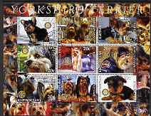 Kyrgyzstan 2004 Dogs - Yorkshire Terriers perf sheetlet containing 9 values each with Rotary Logo, cto used, stamps on dogs, stamps on yorkies, stamps on terriers, stamps on rotary