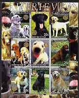 Kyrgyzstan 2004 Dogs - Retrievers perf sheetlet containing 9 values each with Rotary Logo, cto used, stamps on dogs, stamps on retrievers, stamps on rotary