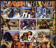Kyrgyzstan 2004 Dogs - Dachshunds perf sheetlet containing 9 values each with Rotary Logo, cto used, stamps on dogs, stamps on dachshund, stamps on rotary