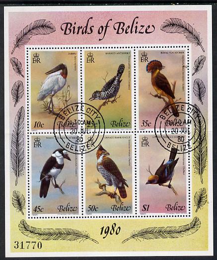 Belize 1980 Birds (4th series) perf sheetlet containing the set of 6 fine cto used, SG MS 561a, stamps on birds