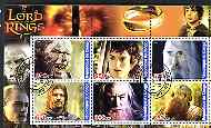 Congo 2003 Lord of the Rings perf sheetlet containing set of 6 values cto used, stamps on , stamps on  stamps on films, stamps on  stamps on movies, stamps on  stamps on literature, stamps on  stamps on fantasy, stamps on  stamps on entertainments, stamps on  stamps on 