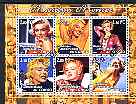 Congo 2001 Marilyn Monroe #1 perf sheetlet containing 6 values cto used, stamps on personalities, stamps on movies, stamps on films, stamps on cinema, stamps on marilyn, stamps on monroe