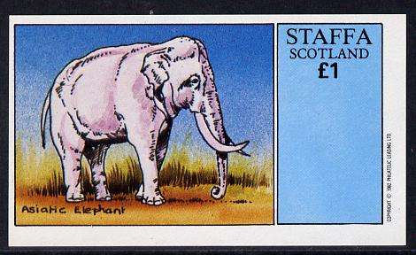 Staffa 1982 Asiatic Elephant imperf souvenir sheet (£1 value) unmounted mint, stamps on animals    elephant