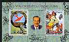 Somalia 2004 75th Birthday of Mickey Mouse #24 - Volunteer Observer & Photographer perf sheetlet containing 2 values plus label, fine cto used, stamps on , stamps on  stamps on disney, stamps on  stamps on films, stamps on  stamps on cinema, stamps on  stamps on aviation, stamps on  stamps on cameras, stamps on  stamps on photography