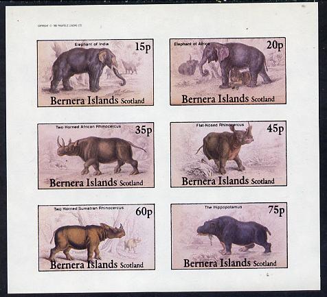 Bernera 1982 Animals (Elephants, Hippo etc) impperf set of 6 values (15p to 75p) unmounted mint, stamps on , stamps on  stamps on animals    elephant