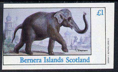 Bernera 1982 Elephant imperf souvenir sheet (£1 value) unmounted mint, stamps on animals    elephant