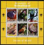 Somaliland 19?? Doves of the World perf sheetlet containing set of 6 values with Scout Logo in margins unmounted mint, stamps on birds, stamps on doves, stamps on scouts