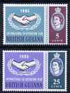 British Guiana 1965 International Co-operation Year perf set of 2 unmounted mint, SG 372-73, stamps on , stamps on  stamps on communications, stamps on  stamps on  icy , stamps on  stamps on united nations