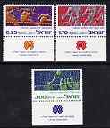 Israel 1975 Tenth Hapoel Games perf set of 3 with tabs unmounted mint , SG 601-603, stamps on sport, stamps on hurdles, stamps on bicycles, stamps on volleyball