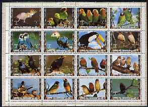 Umm Al Qiwain 1972 Exotic Birds #2 sheetlet containing 16 values unmounted mint (Mi 1402-17A) , stamps on , stamps on  stamps on birds    parrots