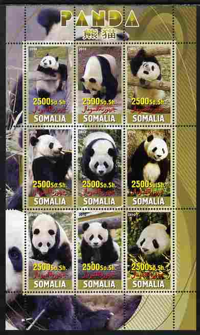 Somalia 2010 Pandas perf sheetlet containing 9 values unmounted mint, stamps on animals, stamps on bears, stamps on pandas