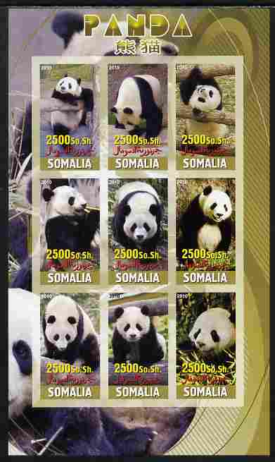 Somalia 2010 Pandas imperf sheetlet containing 9 values unmounted mint, stamps on , stamps on  stamps on animals, stamps on  stamps on bears, stamps on  stamps on pandas