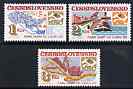 Czechoslovakia 1984 Achievements of Socialist Construction (4th series) perf set of 3 unmounted mint, SG 2753-55, stamps on , stamps on  stamps on communications, stamps on  stamps on energy, stamps on  stamps on gas, stamps on  stamps on canals, stamps on  stamps on cranes, stamps on  stamps on railways