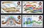 Gambia 1975 Tenth Anniversary of Independence perf set of 4 unmounted mint, SG 329-32*, stamps on , stamps on  stamps on constitutions, stamps on  stamps on flags, stamps on  stamps on peace, stamps on  stamps on doves, stamps on  stamps on arms, stamps on  stamps on heraldry