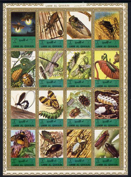 Umm Al Qiwain 1972 Insects sheetlet containing 16 values (Mi 1338-53A) unmounted mint, stamps on , stamps on  stamps on insects, stamps on  stamps on ladybirds, stamps on  stamps on dragonflies