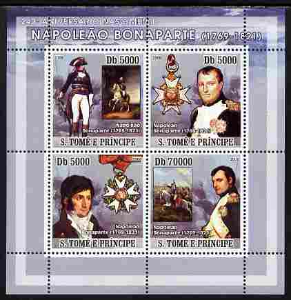 St Thomas & Prince Islands 2008 Napoleon Bonaparte perf sheetlet containing 4 values unmounted mint , stamps on , stamps on  stamps on personalities, stamps on  stamps on napoleon, stamps on  stamps on militaria, stamps on  stamps on horses, stamps on  stamps on battles  , stamps on  stamps on dictators.