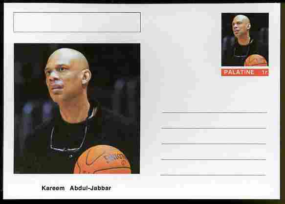 Palatine (Fantasy) Personalities - Kareem Abdul-Jabbar (basketball) postal stationery card unused and fine, stamps on personalities, stamps on sport, stamps on basketball