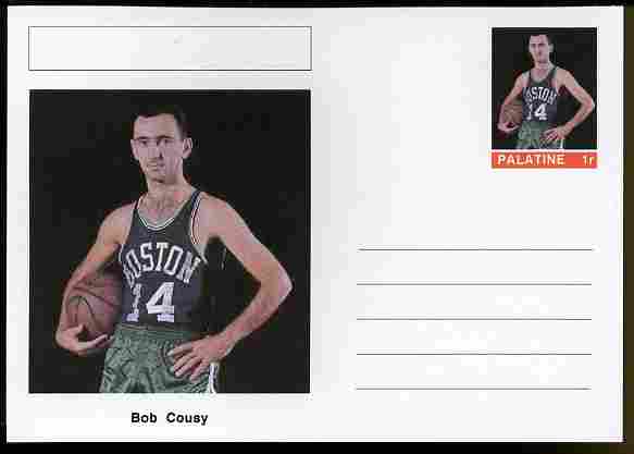 Palatine (Fantasy) Personalities - Bob Cousy (basketball) postal stationery card unused and fine, stamps on , stamps on  stamps on personalities, stamps on  stamps on sport, stamps on  stamps on basketball