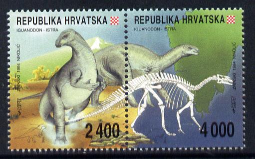 Croatia 1994 Dinosaur Fossils set of 2 in se-tenant pair unmounted mint SG 267a, stamps on dinosaurs