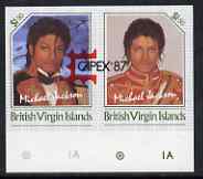 British Virgin Islands 1985 Michael Jackson $1.50 the unissued imperf se-tennt pair opt'd CAPEX '87 unmounted mint, stamps on , stamps on  stamps on music, stamps on  stamps on personalities, stamps on  stamps on pops, stamps on  stamps on stamp exhibitions