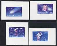 St Vincent 1986 Halley's Comet set of 4 die proofs in red and blue only on plastic (Cromalin) card ex archives, as SG 973-6, stamps on , stamps on  stamps on space, stamps on  stamps on telescope, stamps on  stamps on halley